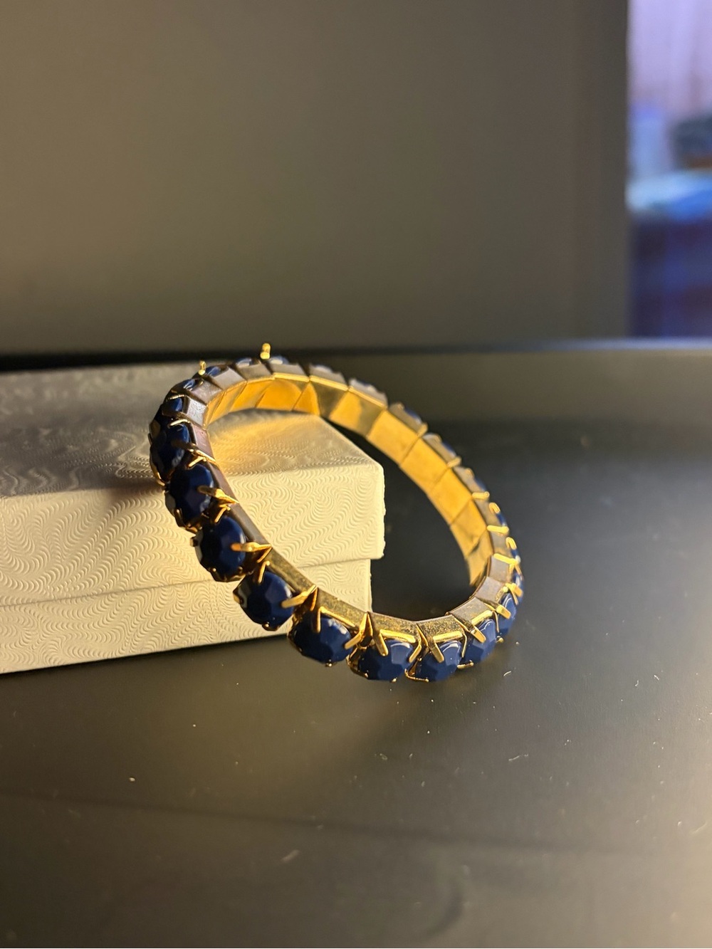 Gold-Tone Bracelet with Blue Rhinestones